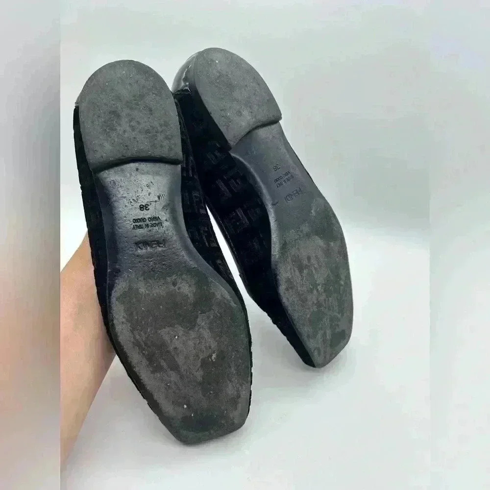 Fendi Italy Black Velour Slip-On Ballet Womens Flats 38 Look At Photos - Picture 11 of 15